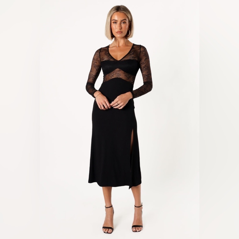 Petal & Pup Black Lace-Panel Midi Dress